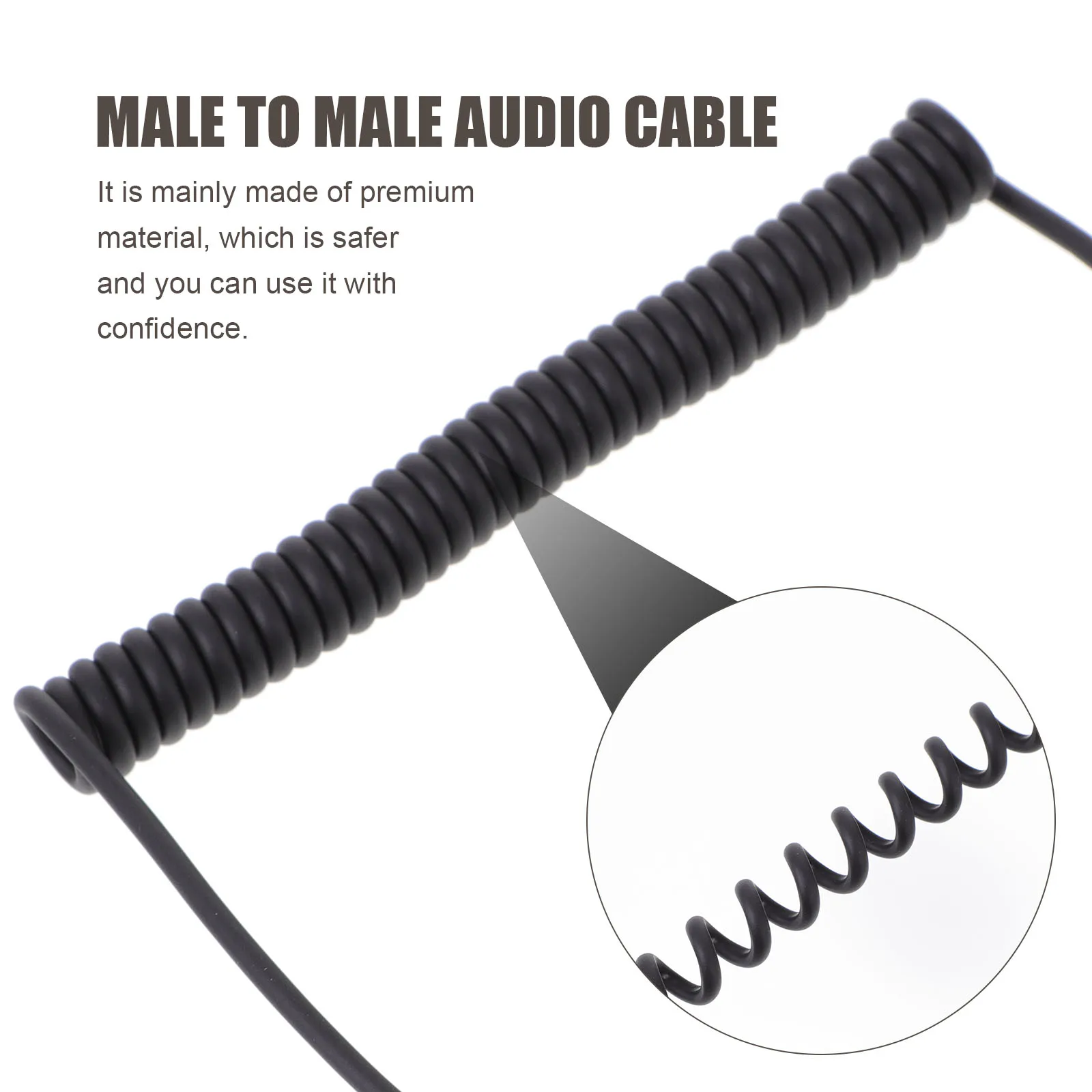 

1pc 3.5Mm Male To Male Audio Cable Professional Stereo Aux Cord Black Spring Wire High Quality Signal Transmission Auxiliary