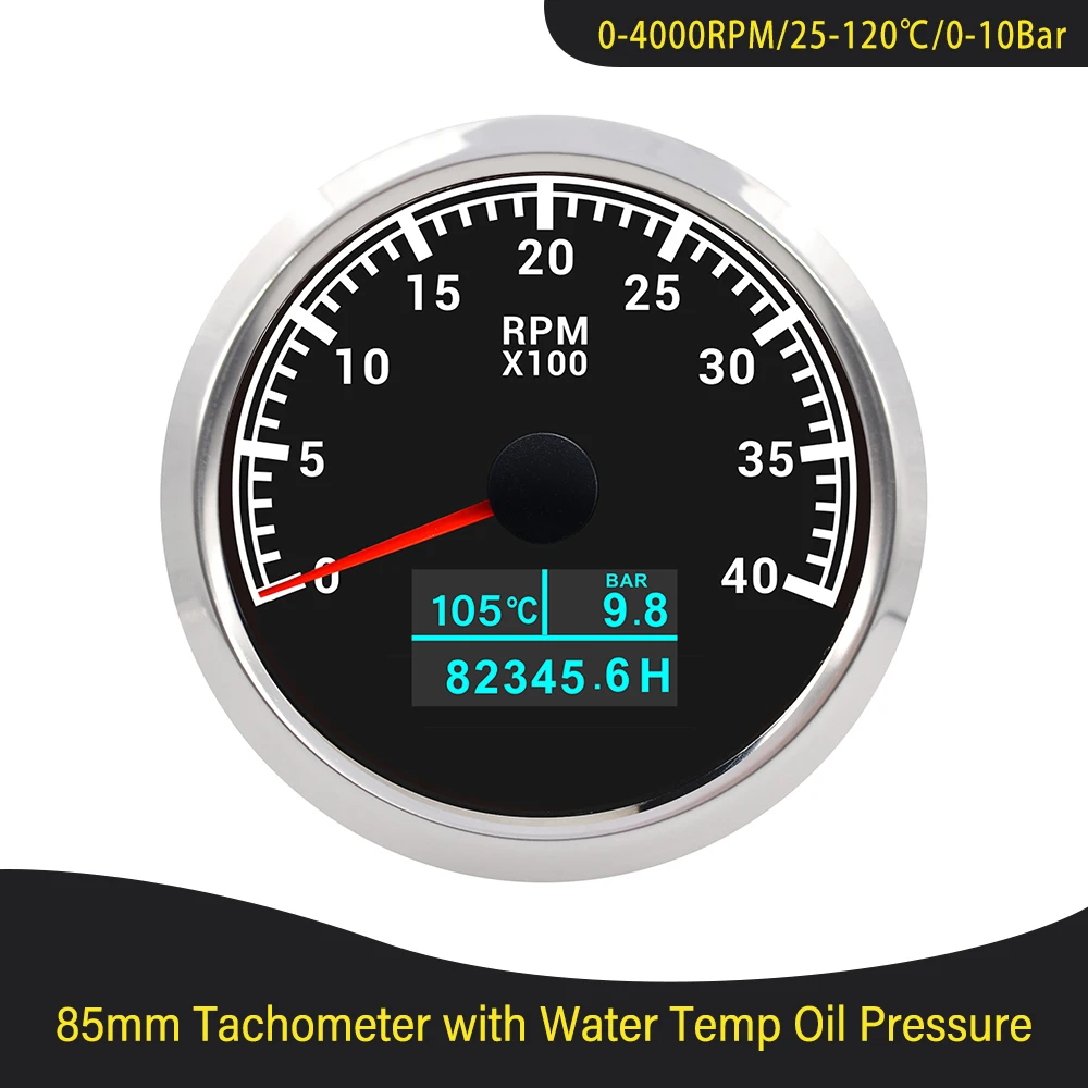 85mm 3 in 1 Tachometer 0-3000RPM 0-4000RPM 0-6000RPM 0-7000RPM 0-8000RPM with Oil Pressure Hours Water Temp Meter For Car