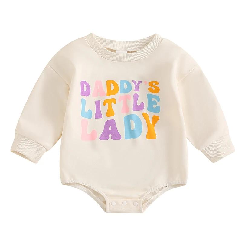 

Baby Sweatshirt Romper Letter Print Long Sleeve Round Neck Adorable Fall Jumpsuits