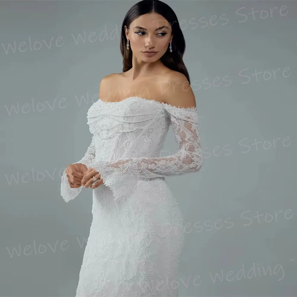 Vestidos De Novia De sirena De lujo para mujer, bata De encaje con hombros descubiertos, vestidos De Novia De manga larga personalizados, Vestido De Novia