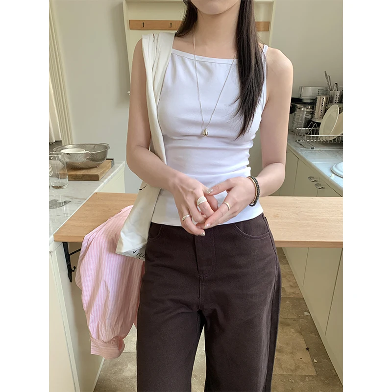 

Sweetknit, однотонный модный жилет, универсальная верхняя одежда, одноплечевой ремень Y3730, женская летняя майка из смеси хлопка