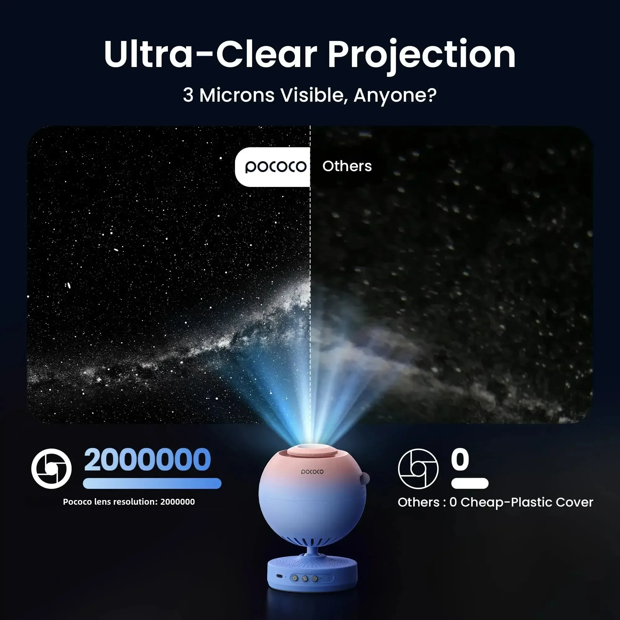 POCOCO Galaxy Star Projector สําหรับห้องนอนพร้อมแผ่นฟิล์มออปติคอลแบบถอดเปลี่ยนได้ เนบิวลาอันงดงาม - แผ่น (7 ชิ้น)