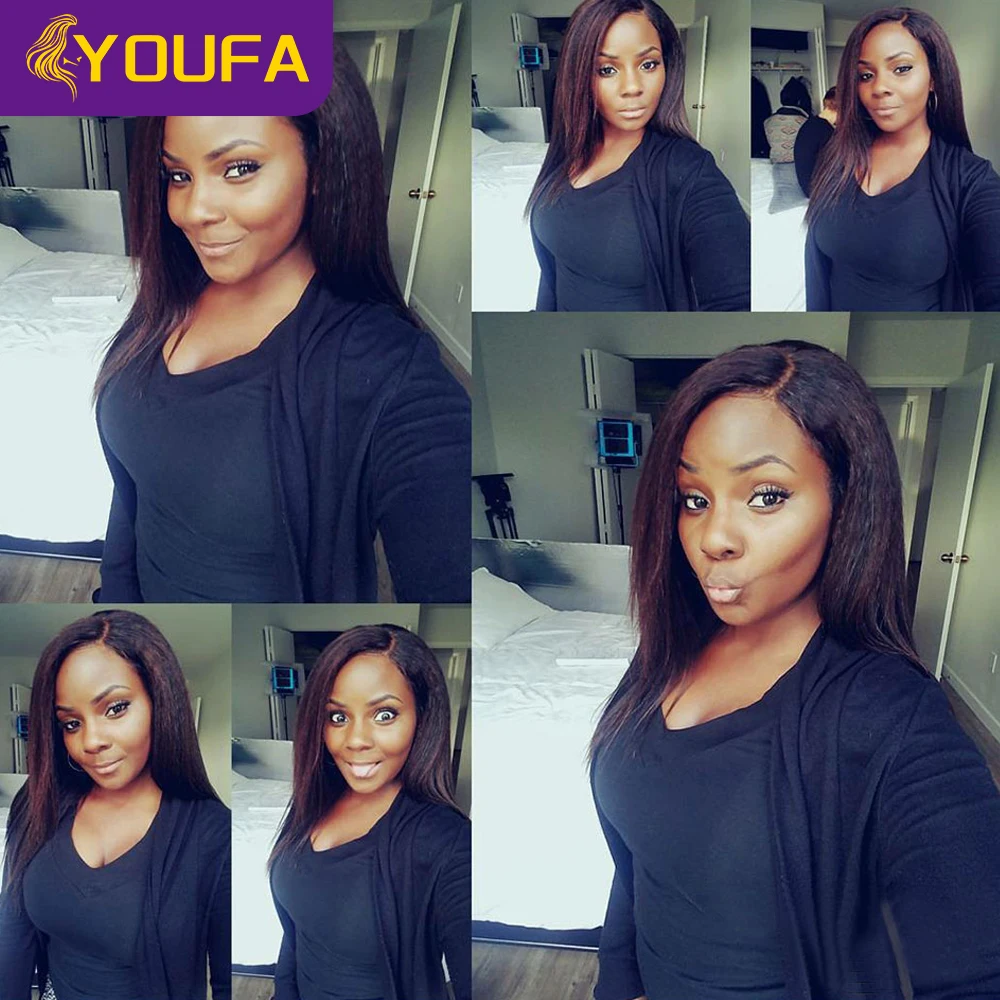 YOUFA Kinky Straight Lace Closure With Baby Hair 100% Human Hair Closures Bouncy Coarse Yaki 4x4 Lace Closure For Black Women