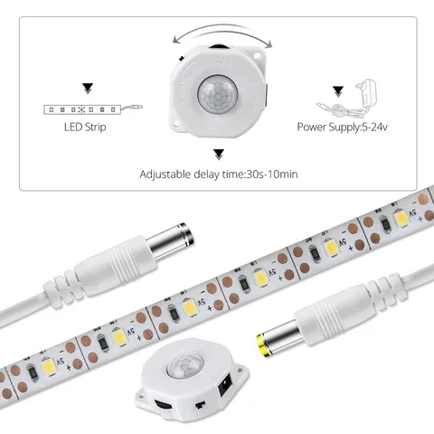 EeeToo-Bande lumineuse LED avec détecteur de mouvement PIR sans fil, sous armoire, escalier, armoire, Cisco, veilleuse de chevet, cuisine