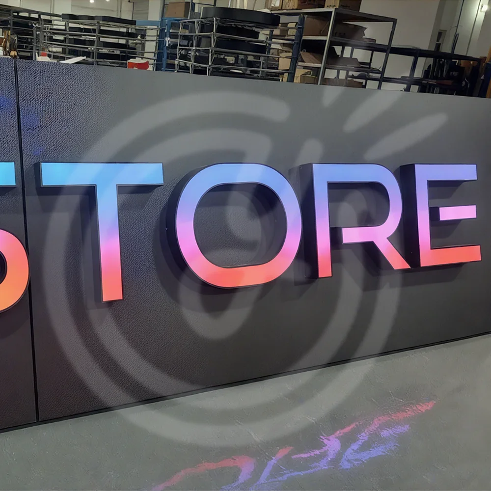 مخصص كامل اللون رسائل تسجيل RGB المعادن لافتة النيون Led أضواء الإعلان مضيئة ثلاثية الأبعاد الاكريليك لافتات شعار الأعمال الجدار