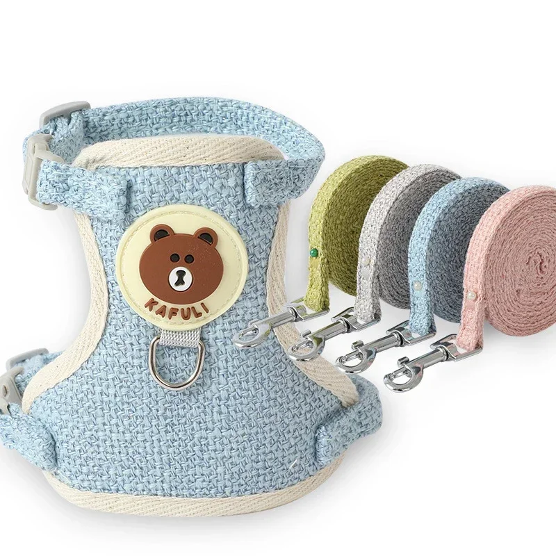 Conjunto de arnés y correa con estampado de dibujos animados para gatos y conejos, accesorios para mascotas, chaleco, ropa, accesorios para conejillos