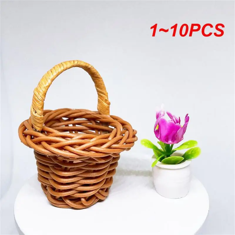 1~10PCS Dollhouse Miniature Rattan Woven Hand Willow Tiny Wicker Basket Easter Party Wedding Flower Picnic Mini Fairy Garden