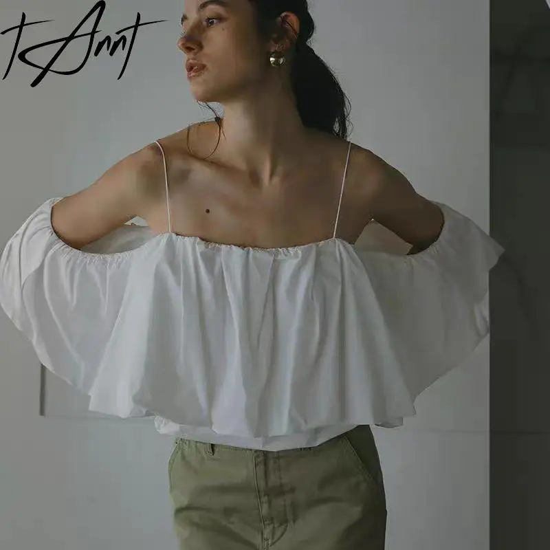 

Tannt Women Shirt Blouse Asymmetry Off-shoulder Slash Neck Fashion Blouse Tops Irregular Vintage Sexy Summer Shirt Tops 2025