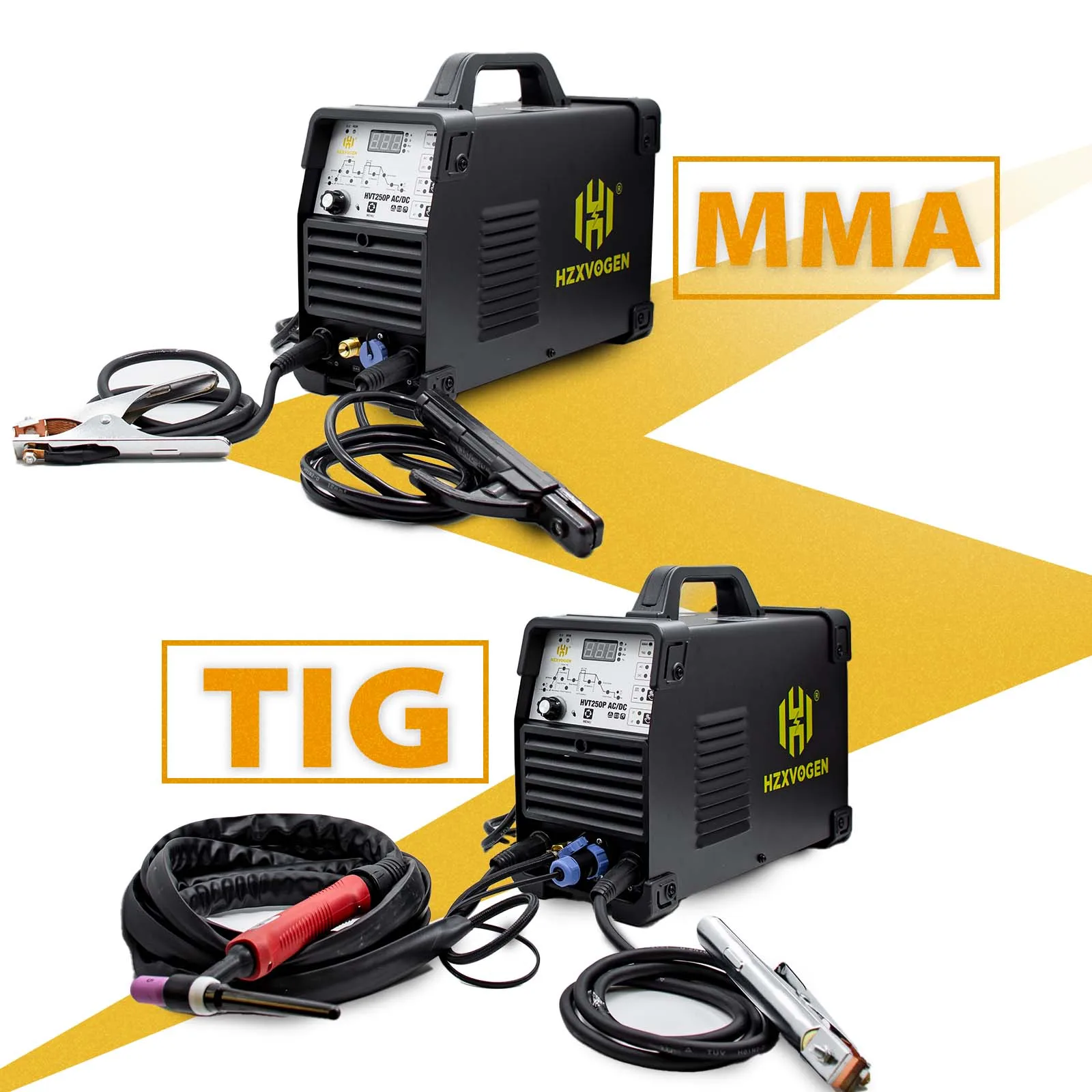 HZXVOGEN 4 in 1 HF TIG AC/DC Aluminum Welding Machine MMA ARC Argon Precise Digital Pulse 2T/4T TIG Welder Stainless HVT250P