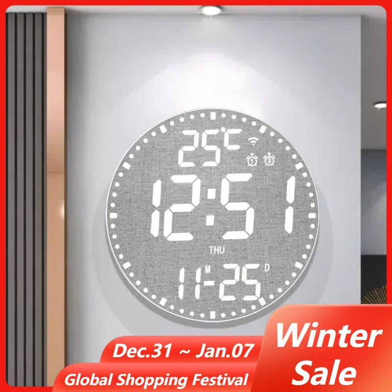 RGB LED Digital Wall Clock Wifi App Control Brightness Adjustment Electronic Alarm Clock with Temperature Date Time Week Display