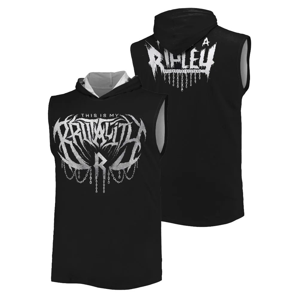 

Black Rhea Ripleyt T-shirt WWE 2025 Summer new 3D printed hooded vest Outdoor Sports Fitness Breathable fashion loose tank top