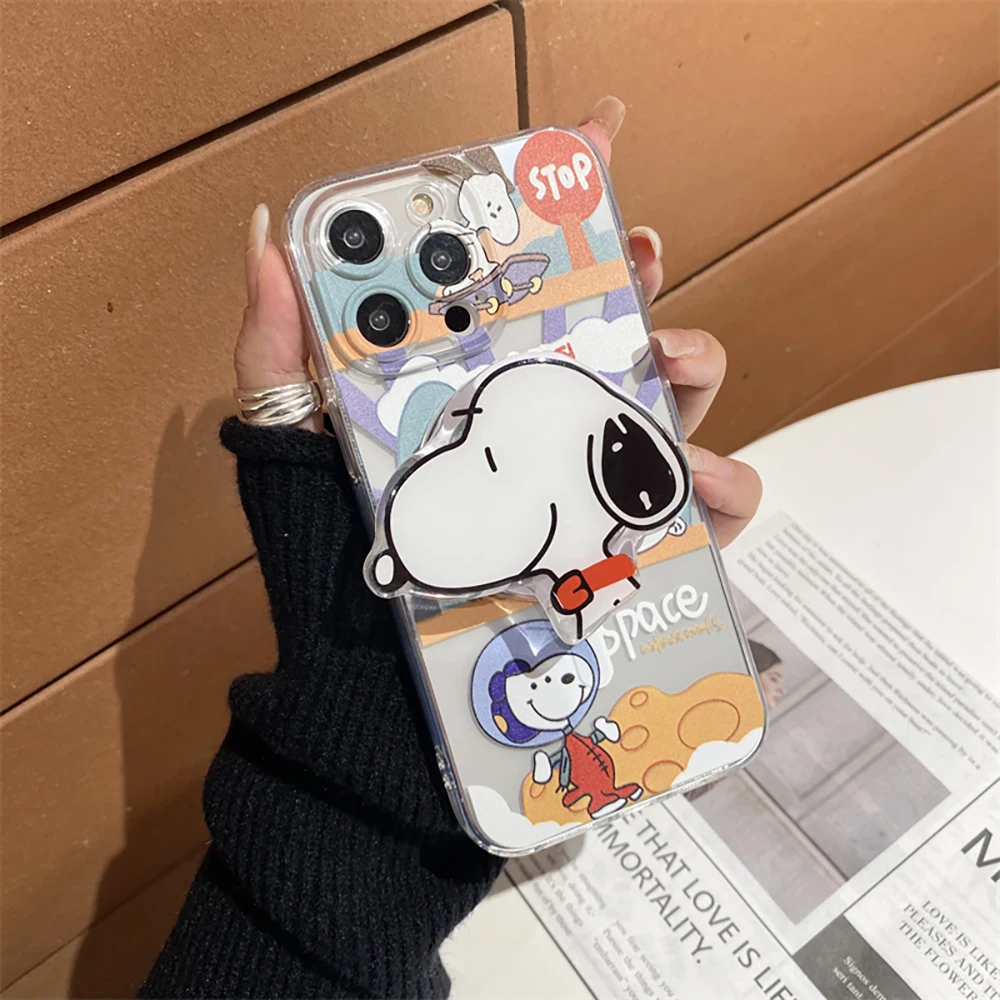 Cartoon Snoopies for Magsafe Magnetic Bracket Phone Case for IPhone 16 15 14 13 12 11 Pro Max Plus Anti-fall Clear Back Cover