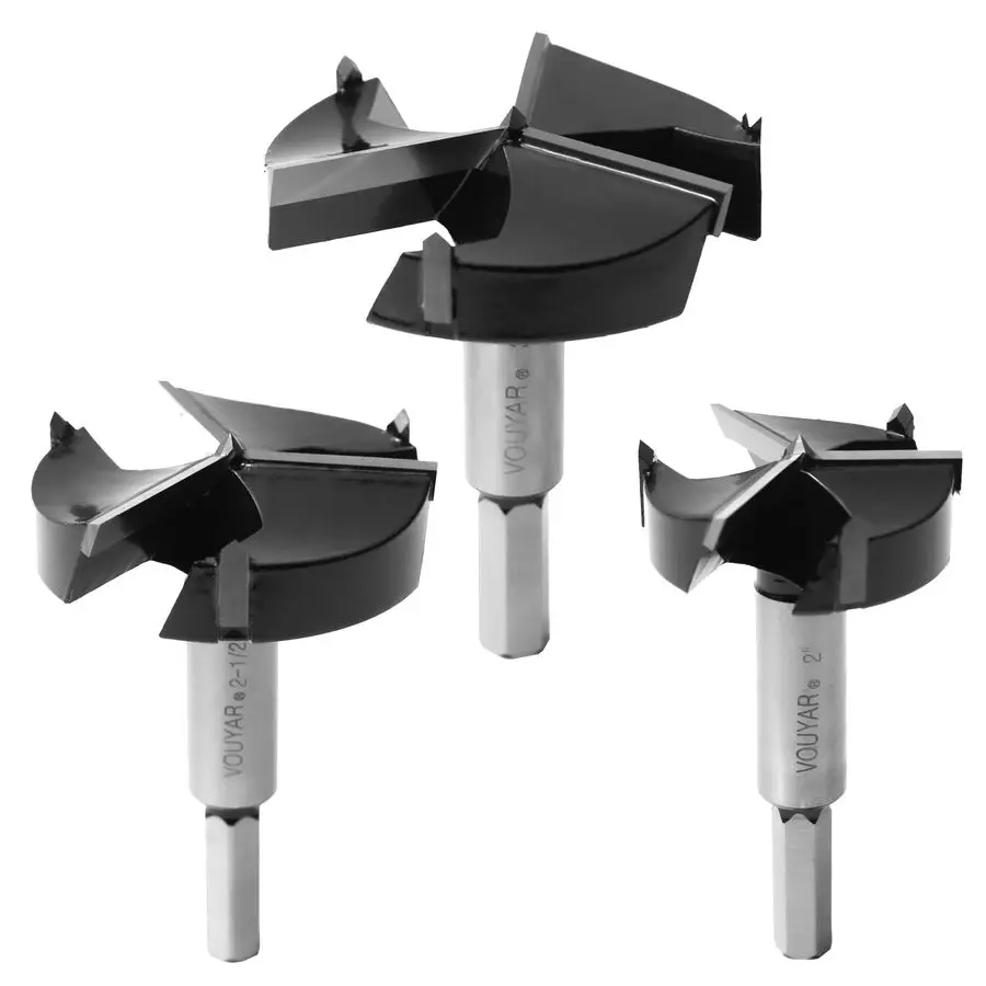 

3PCS Forstner Drill Bit Set 2,21 2,3 TripleFlute Carbide Tipped Forstner Bit for Hard Wood, Soft Wood, Veneered Plywood, Plastic