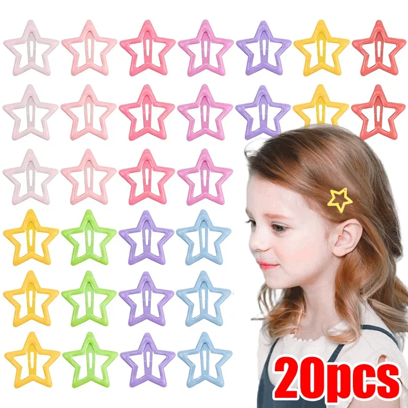 2/20Pcs Colorful Star BB Hairclips Girls Y2K Cute Star Barrettes Women Simple Metal Snap Clip Headdress Hair Jewelry Accessories