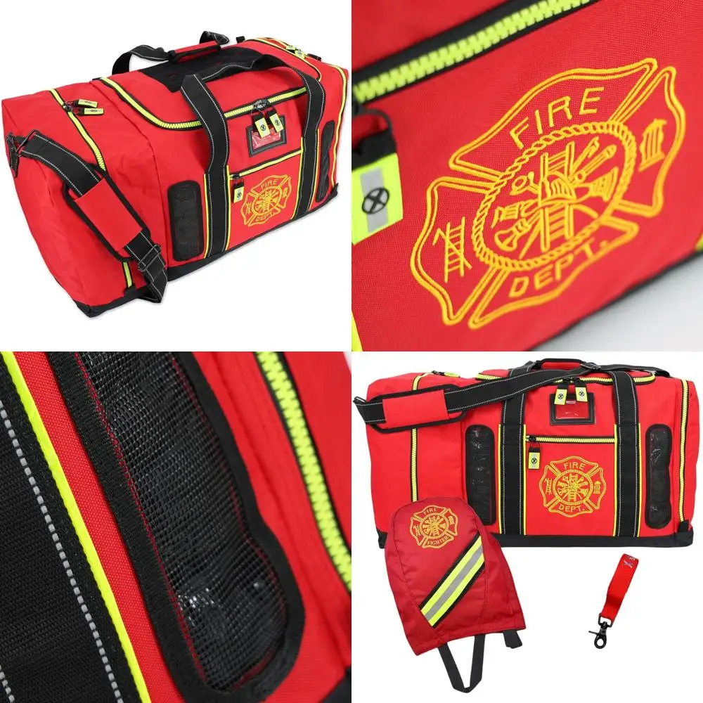 

Red Step-In Firefighter Turnout Gear Bag Set with Quad-Vent, SCBA Mask Compartment, Strap & Glove Holder