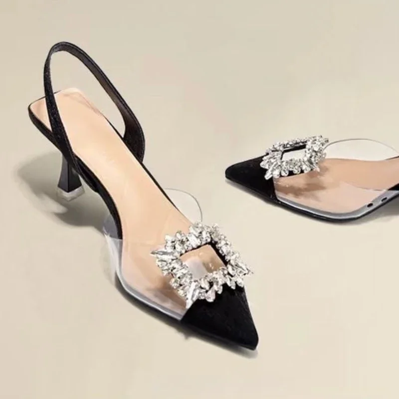 

2024Spring and Autumn Fashion New Sexy Banquet Comfortable Crystal Transparent Solid Color Pointed Toe Women's High Heels