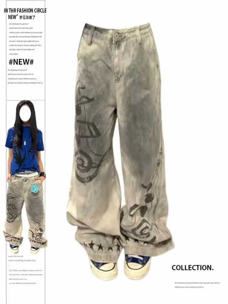 

Women Korean Baggy Harajuku Abi Chic Jeans Grunge Japanese Trashy Y2K Denim Pants 2000s Aesthetic Harajuku Cyber Punk Style