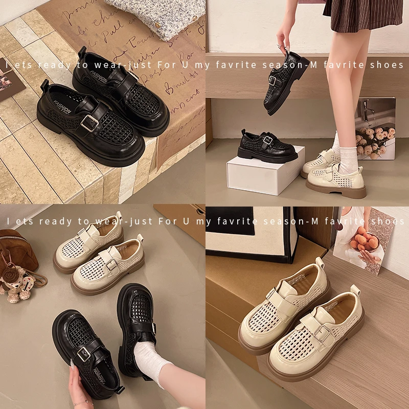 

Women Hollow Out Breathable Loafers Flat Casual Shoes Summer Non-slip Rubber Sole Comfortable Daily Footwear Buckle Lightweight