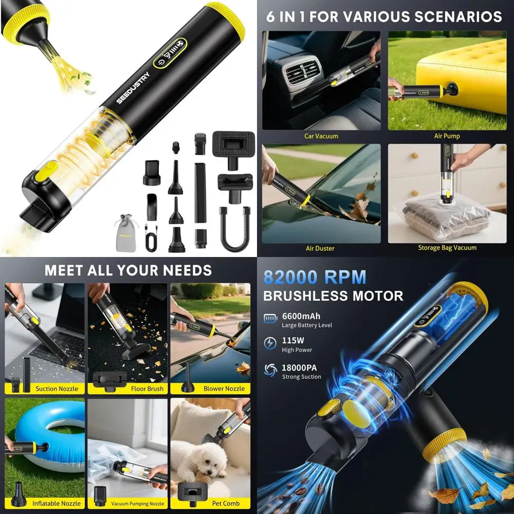 

Cordless 6-in-1 Mini Vacuum Cleaner, 18000Pa Suction, Brushless Motor, Type-C Charging, V-C08 Pro for Cars, Home, and Pets