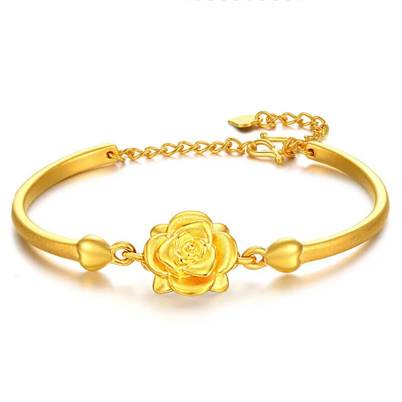 9999 24K Real Gold Rose Bracelet Bracelets Shore Flower Fashion Women\'s Bracelet Jewelry Gift for Women Mother Girlfriend