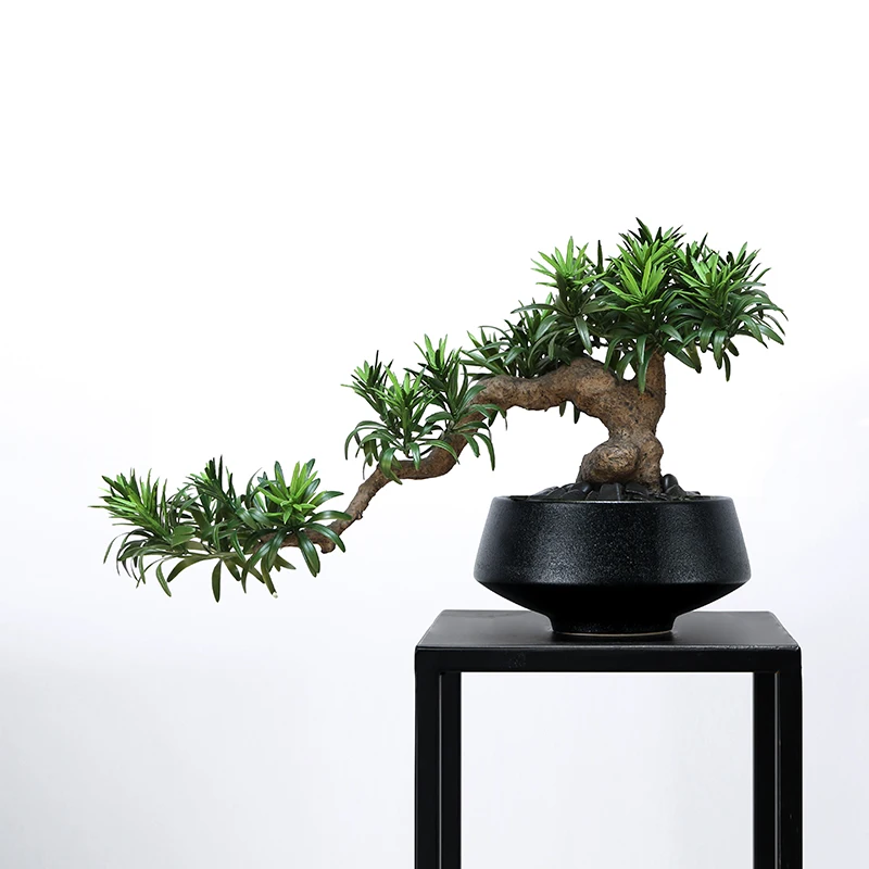 Chinese Style Simulation Mini Arhat Pine Green Plant Bonsai Desk Tea Room Decoration Porch