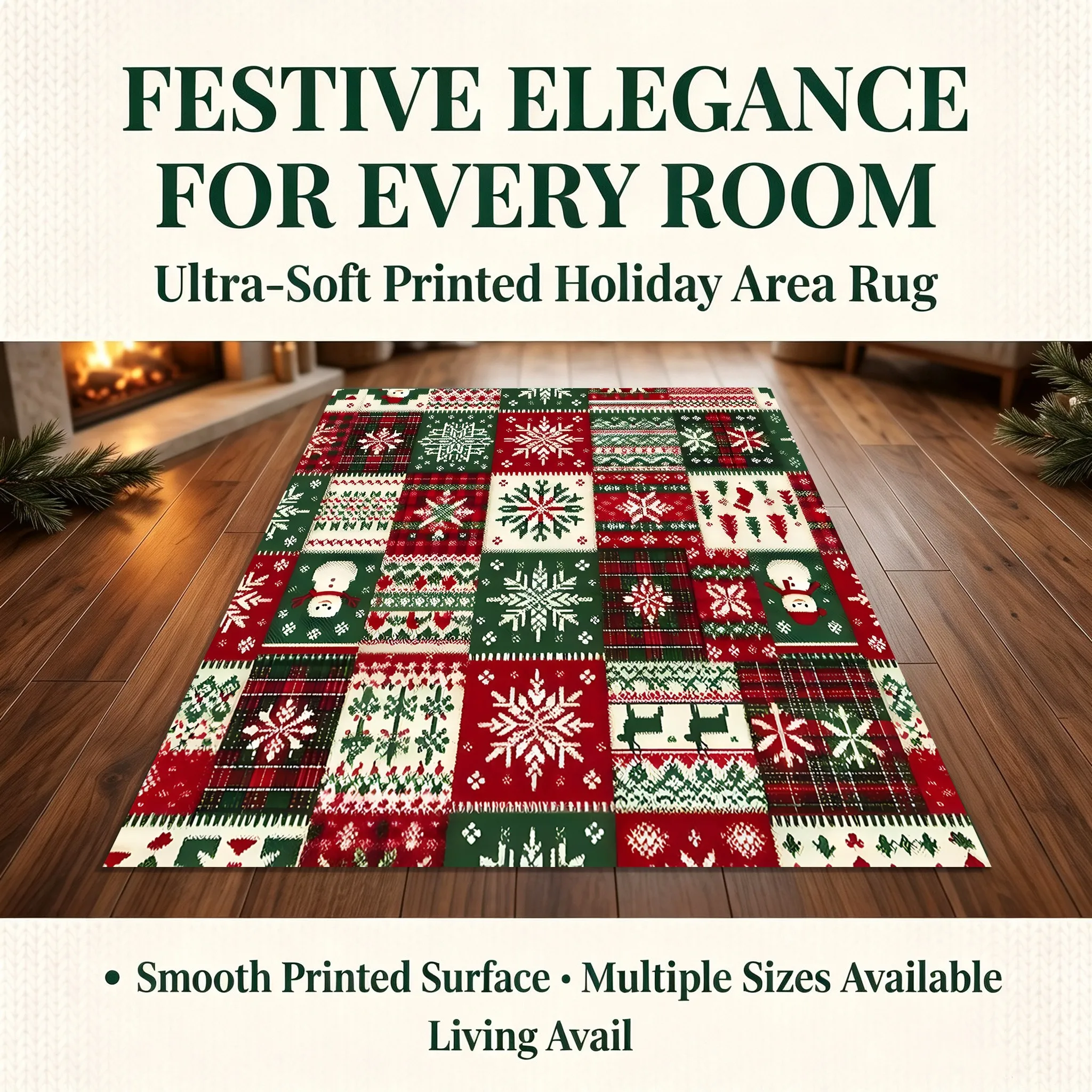 #   Christmas Fair Isle Snowflakes, Snowman, Reindeer Patchwork Nordic Retro Style Living Room, Bedroom, Entrance Warm and Cozy Autumn and Winter Soft Furnishings Velvet Carpet