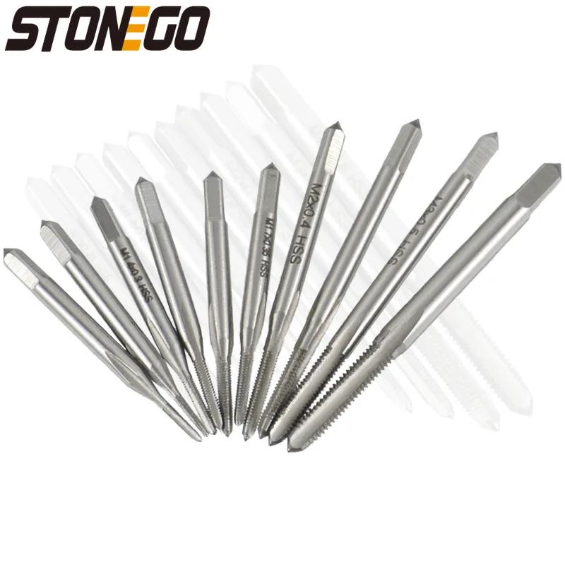 STONEGO 10pcs Metric Screw Thread Tap M1 M1.2 M1.4 M1.6 M1.7 M1.8 M2 M2.5 M3 M3.5 Straight Flute Machine Plug Tap Drill Bit Set