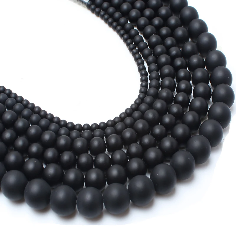 6/8/10mm Wholesale Natural Stone Round Black Matte Onyx Loose Spacer Beads for Jewelry Making DIY Bracelet Necklace Accessories