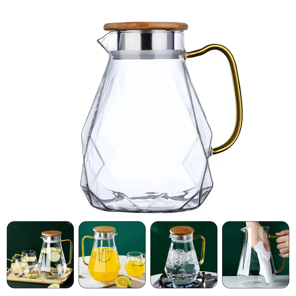 

Glass Pitcher Large Capacity Cold Water Jug Wide Mouth Anti Drip Spout Rubber Lid Easy Clean Glass Water Pitcher