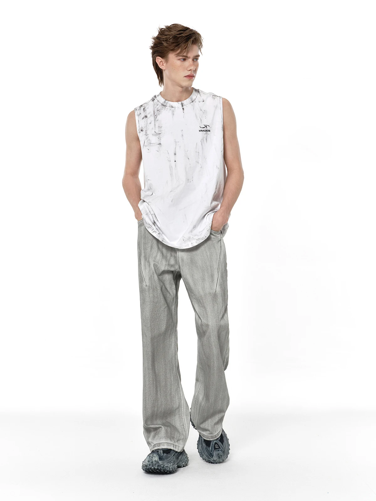 กางเกงยีนส์ทรงตรงสไตล์วินเทจแบบอเมริกัน ยี่ห้อ IMXS สำหรับผู้ชายและผู้หญิง ผ้าเดนิมบางเบา เหมาะสำหรับฤดูร้อน ปี 2024