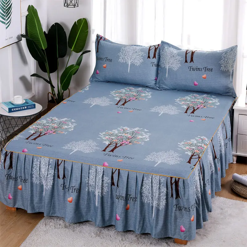 Thin Section Textile Bedding Set Bed Skirt Three-piece Suit with 2pcs Pillowcases Bed Sheet King/queen Bed Skirt protector J8001