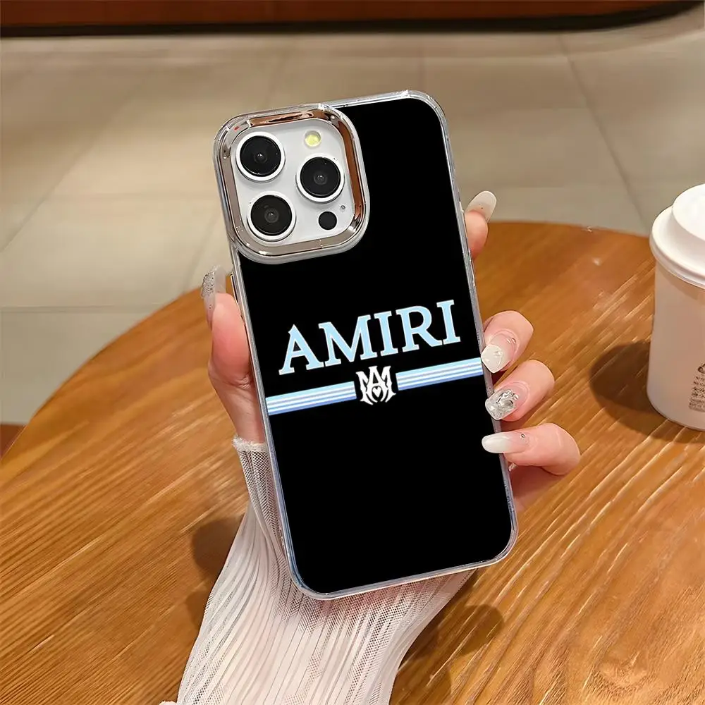 Чехол для телефона A-Amiri с логотипом для iPhone 17 Air 16 E 15 14 13 12 11 Plus Pro Max, гальванизированный, прозрачный, мягкий, с покрытием