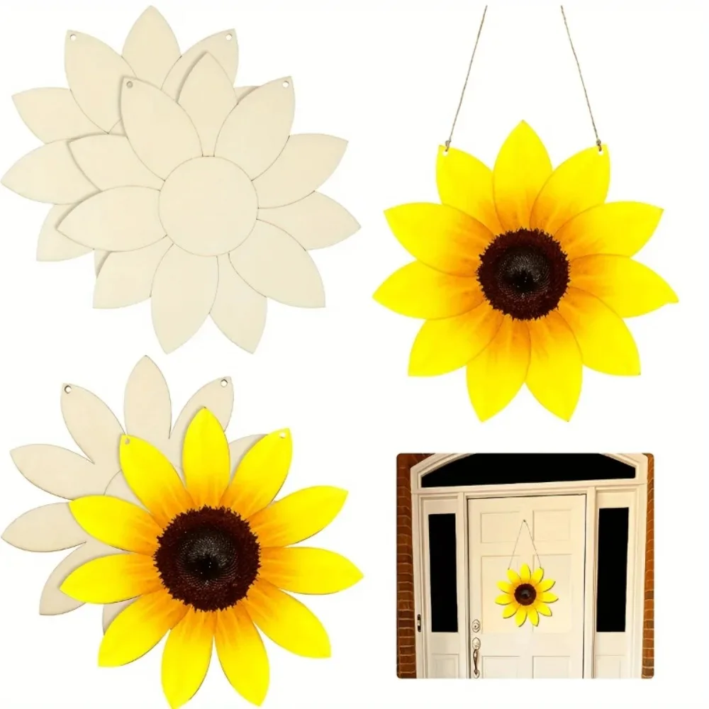 20 pcs Latest Models Large Blank Wooden Sunflower Daisy Round Cutout Tags Charms With Jute String Ornaments Home Door Decoration