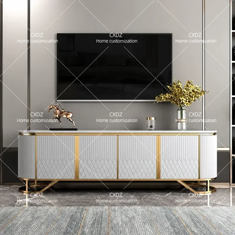 Modern Light Luxury Marble TV Cabinet and Coffee Table Set Simple Living Room Furniture Small Apartment Home Decor Background