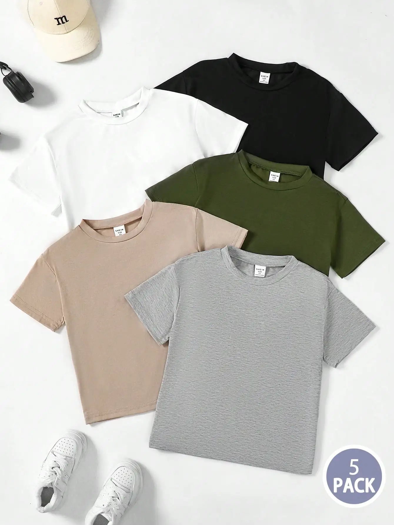 

5-Pack Kids Solid Color Short Sleeve T-Shirts for Casual Wear