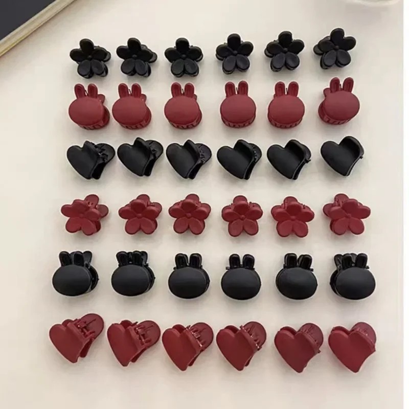 머리핀 Black Red Heart Rabbit Flower Small 1.5cm Matte Hair Claw Side Bangs Clip for Kids Girl Child Styling Tool Hair Accessories