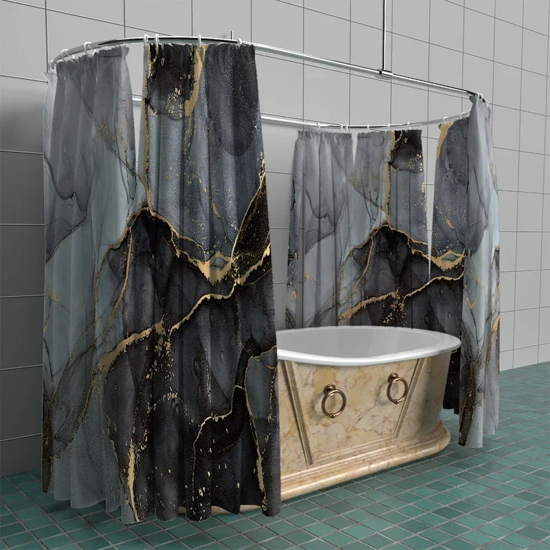 1 piece of 180x180cm gray marble pattern printed shower curtain with hook, waterproof and mold resistant partition