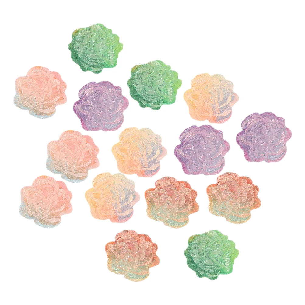 

15pcs Night Glow Camellia Small Phone Cover Accessories Miniature Resin Decor DIY Craft Charm Jewelry Making Hairband Shoe Bag