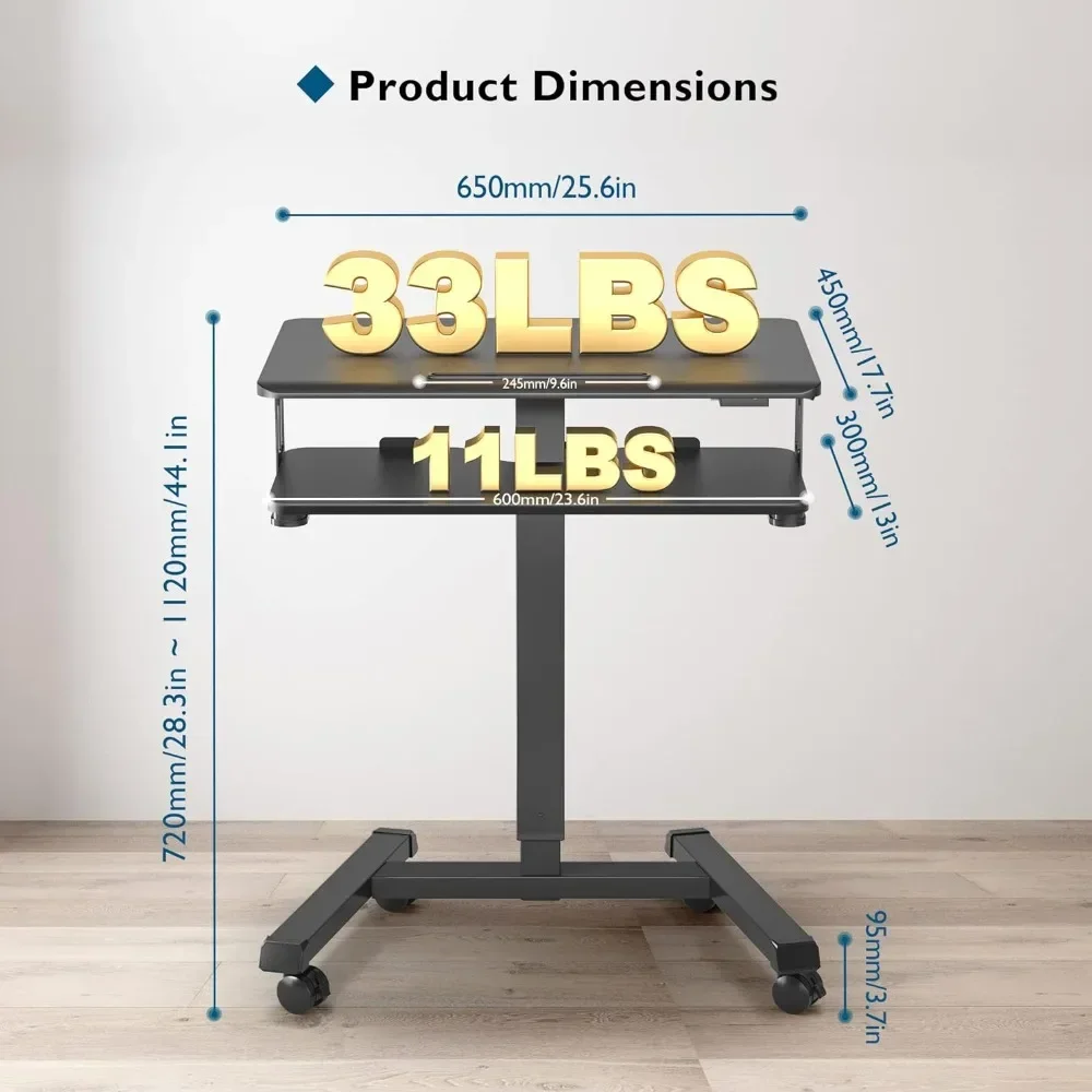 Mobile Standing Desk with Keyboard Tray, Mobile Podium, Computer Workstation Up to 33Lbs, Laptop Sit or Stand Desk on Wheel