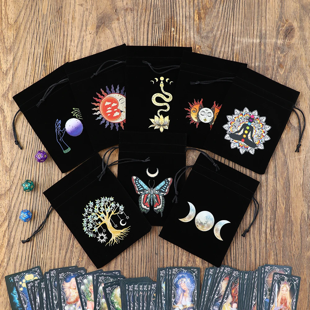 13x18cm Color Velvet Tarot Card Pouch Storage Bag Runes Constellation Witch Divination Moon Phase Tarots Pouch Jewelry Dice Bags