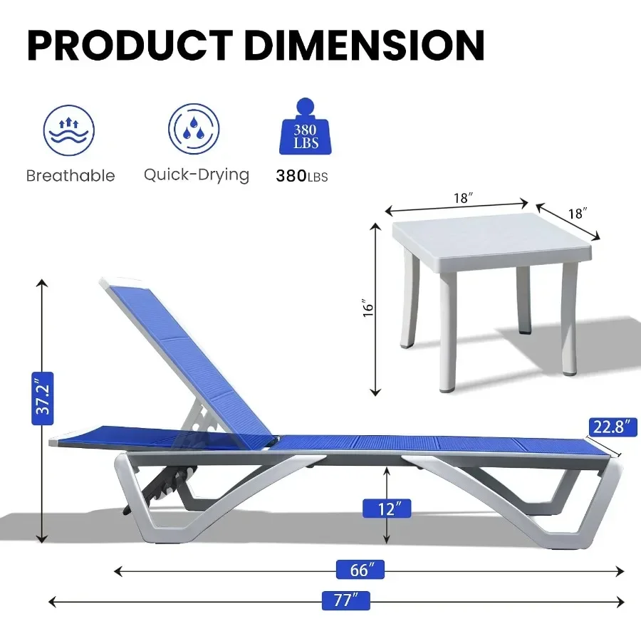 Domi Patio Chaise Lounger Chair Outdoor, Pool Lounge Chair with Table