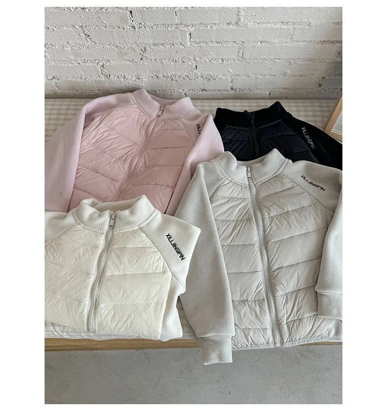 

2025 Winter New Children Down Jacket Solid Boys Girls Fleece Splicing Coat 90 White Duck Down Coat Kids Fashion Zipper Jacket