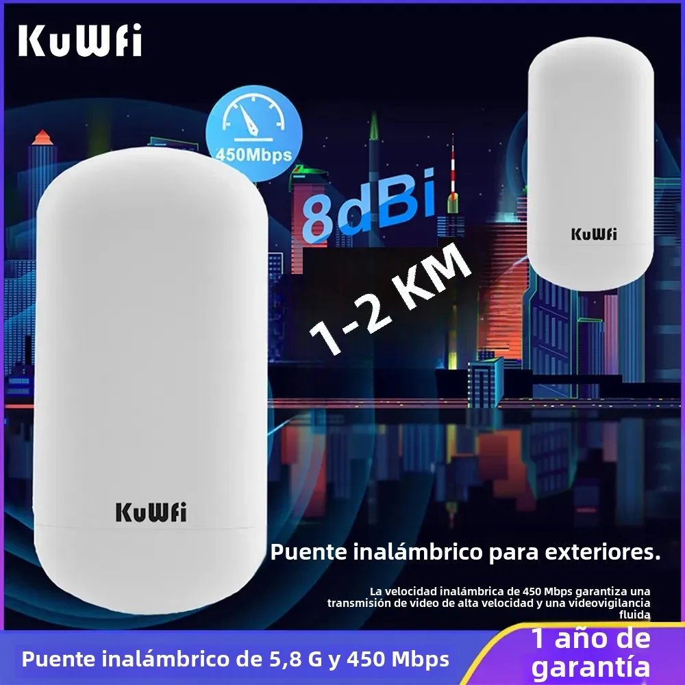 KuWFi 5,8G 450Mbps puente inalámbrico enrutador CPE para exteriores 1-2KM punto de acceso de largo alcance cliente AP con antena de 8dbi sin configuración