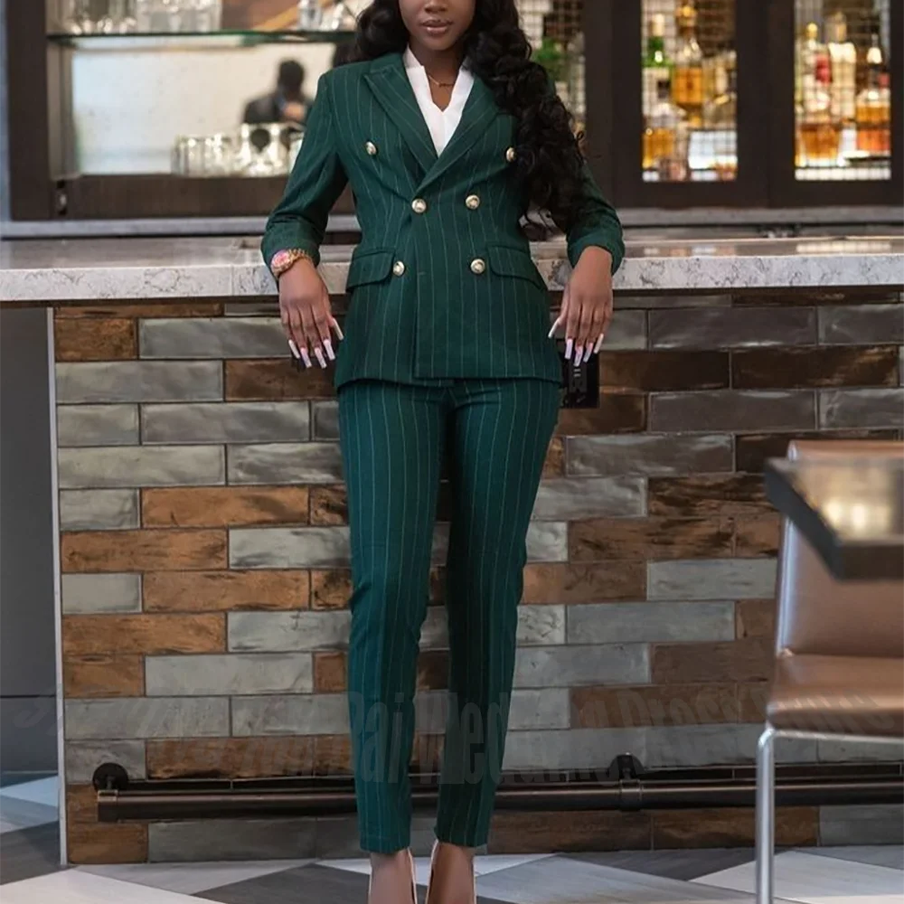 

Green Striped Suit Luxury 2026 Peaked Lapel Slim Fit Work Women Suit Smart Casual Fashion Clothes Set Two Pieces Customized