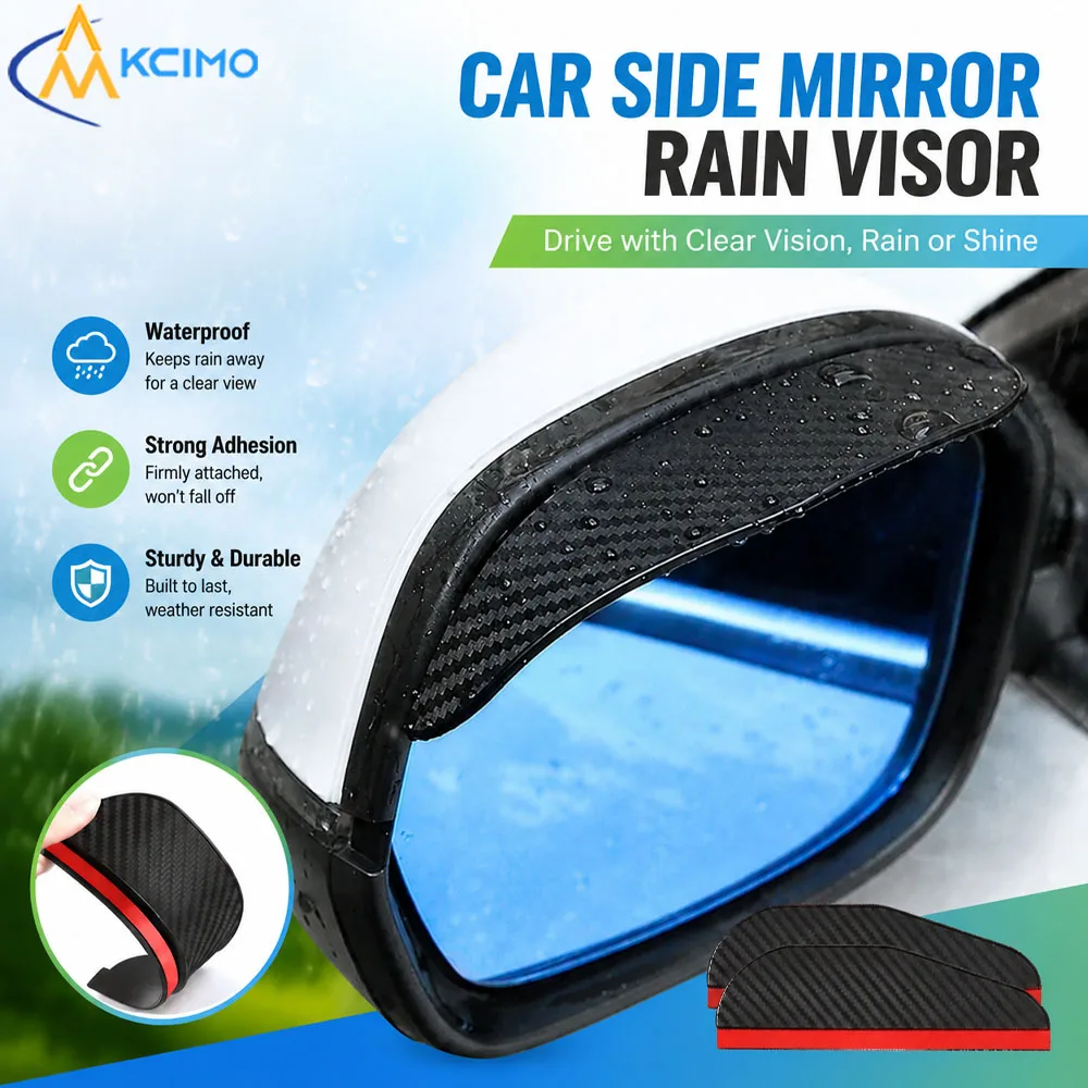 2Pcs Carbon Fiber Texture Car Side Mirror Rain Visors Adhesive Precise Fit Tear-Resistant Anti-Rain Rearview Mirror Guards