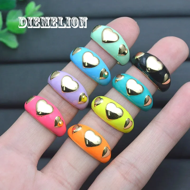

5Pcs/lot Cute Colorful Enamel Heart Open Rings for Women 18K Gold Plated Stackable Wedding Ring Sweet Romantic Party Jewelry