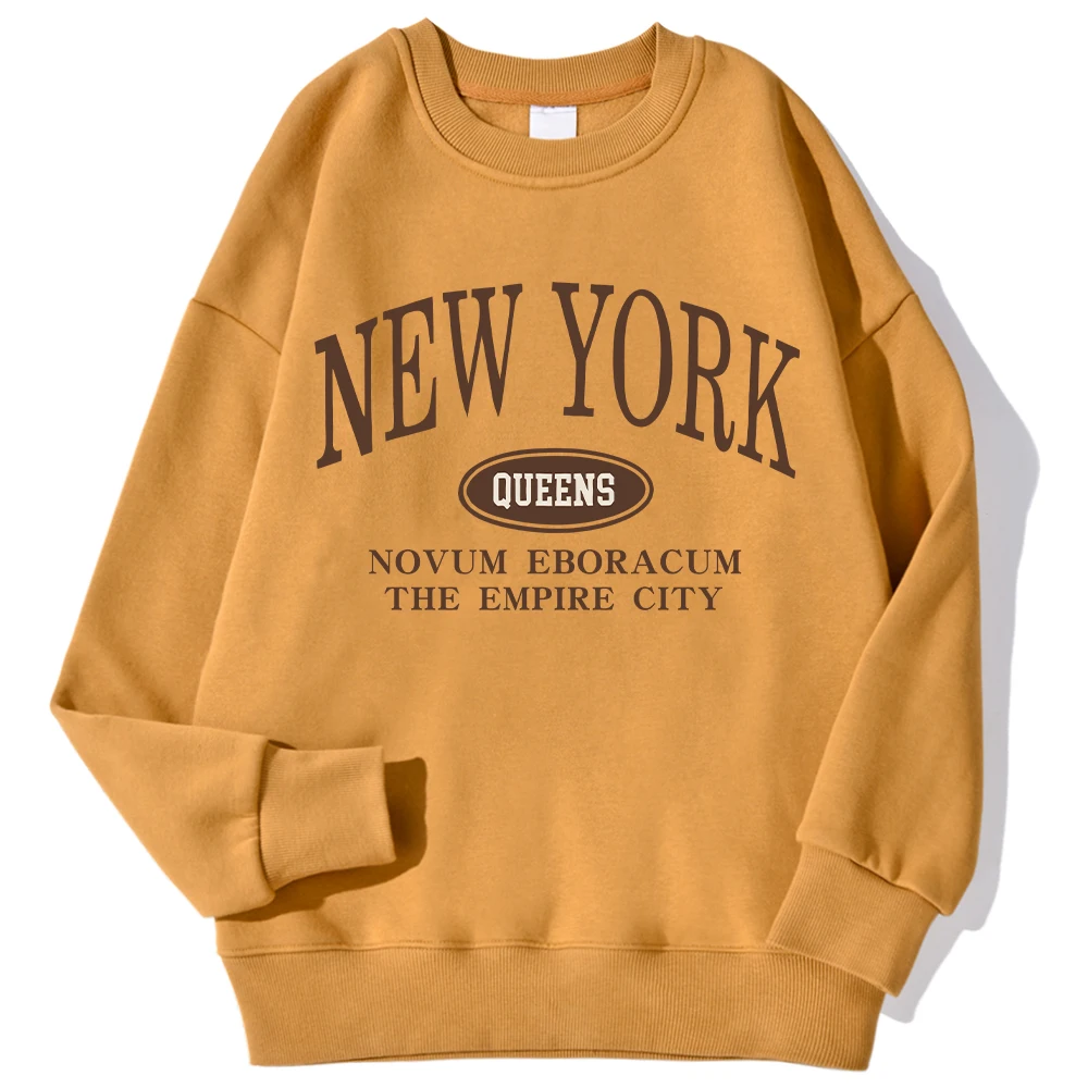 Casual Womens Sweatshirt New York Queens Letter Printed Pullover Comfortable Crewneck Fleece Soft Hoodie Autumn Winter Clothing