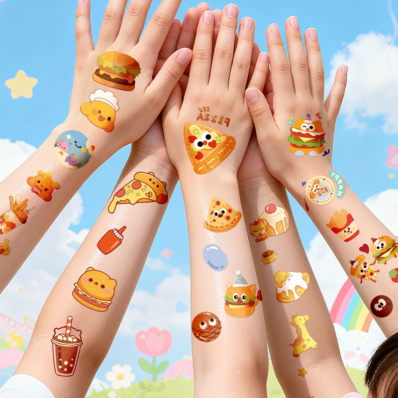 

8 шт. светящаяся мультяшная еда временная татуировка наклейка милый гамбургер пицца десерт водостойкая татуировка наклейка боди-арт поддельная татуировка