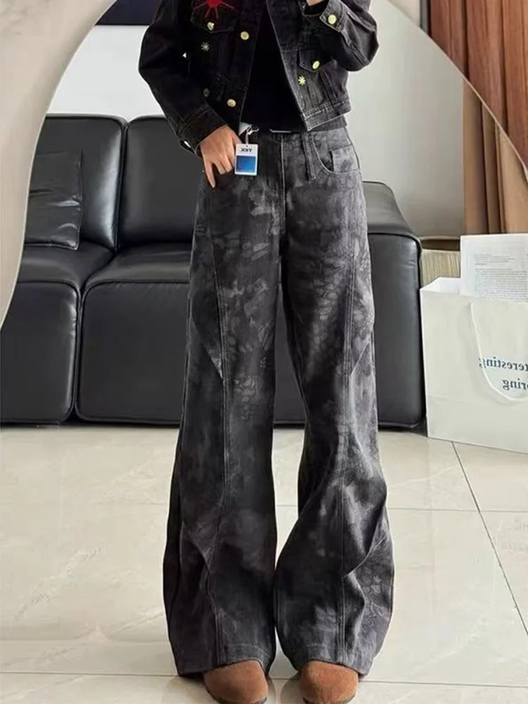 

High Waist Wide Leg Jeans Women's Autumn Winter plus Size Retro American Style Knife Denim Pants Straight Fit Trousers