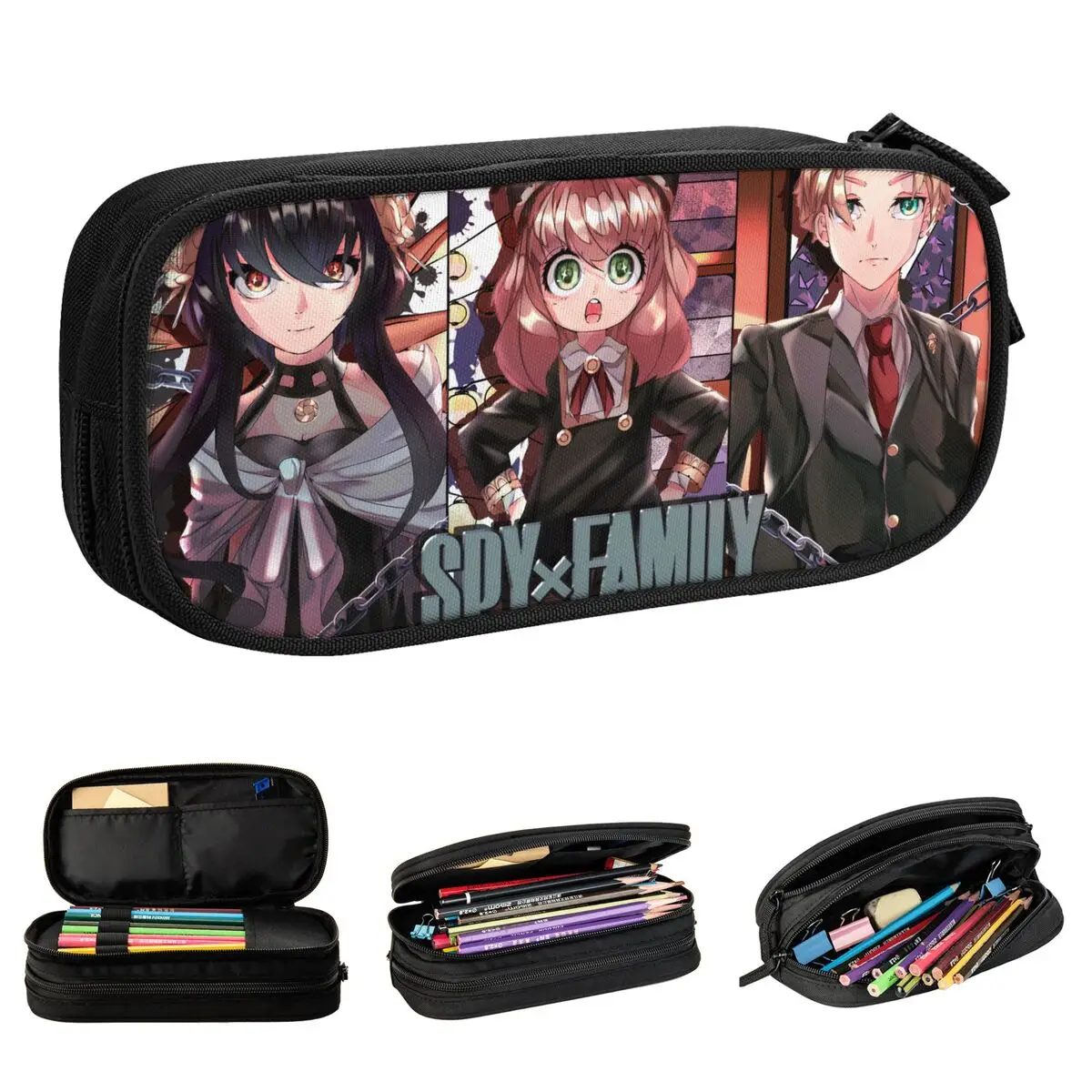 스파이 X 패밀리 필통 포저 애니야 요르 로이드 애니메이션 필통 학생용 대용량 수납 가방 사무용품 문구